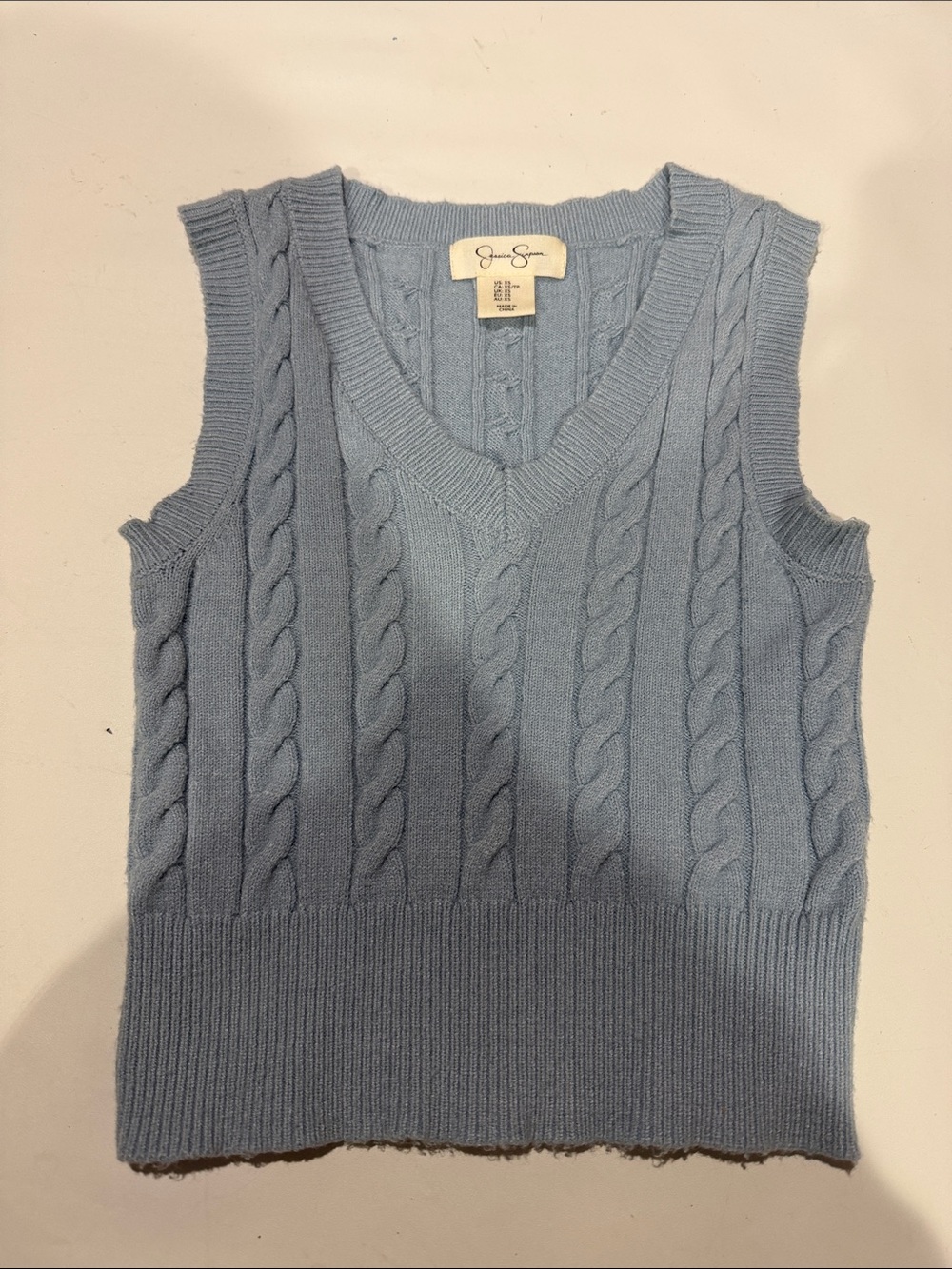 Jessica Simpson Light Blue Cable Knit V-Neck Sweater Vest